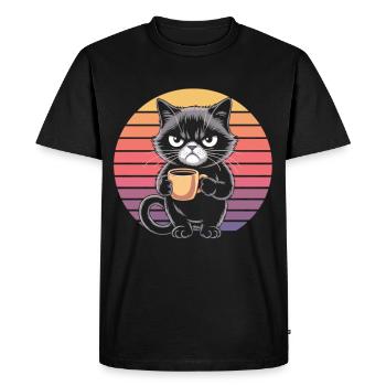 Chat du matin avec caféine - T-shirt Premium bio Homme - noir - Devant - Nico (187cm)