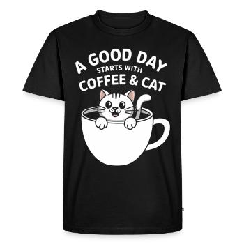 Kitten morning coffee and cat - Men's Premium Organic T-Shirt - black - Front - Nico (187cm)