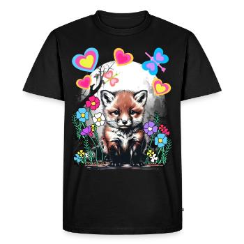 Cute Fox Foxes Spring Retro Child Kids Woodland - Men's Premium Organic T-Shirt - black - Front - Nico (187cm)