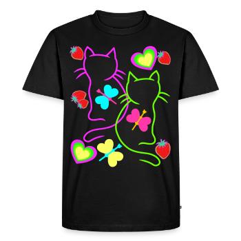 Chats rétro fraise été papillon coeur - T-shirt Premium bio Homme - noir - Devant - Nico (187cm)