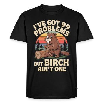 Funny beaver with birch joke - Men's Premium Organic T-Shirt - black - Front - Nico (187cm)