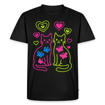 Cat, Cats, Butterfly, Spring, 80s, 90s - Men's Premium Organic T-Shirt - black - Front - Nico (187cm)