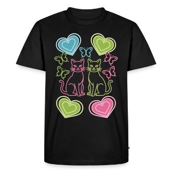 Cat, Cats, Butterfly, Spring, 80s, 90s - Men's Premium Organic T-Shirt - black - Front - Nico (187cm)