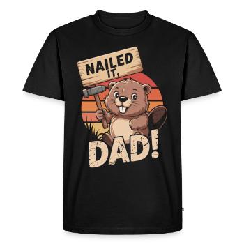 Handyman Dad with Heart - Beaver Strong, Dad! - Men's Premium Organic T-Shirt - black - Front - Nico (187cm)