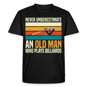Ne sous-estimez jamais le billard d’un vieil homme - T-shirt Premium bio Homme - noir - Devant - Nico (187cm)