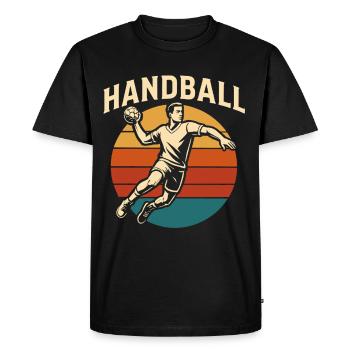 Retro Handball Design Vintage Style - Men's Premium Organic T-Shirt - black - Front - Nico (187cm)
