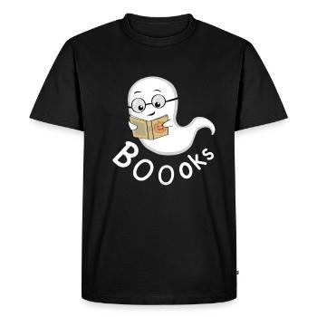 Fantôme Boo Bookworm Halloween Livre - T-shirt Premium bio Homme - noir - Devant - Nico (187cm)