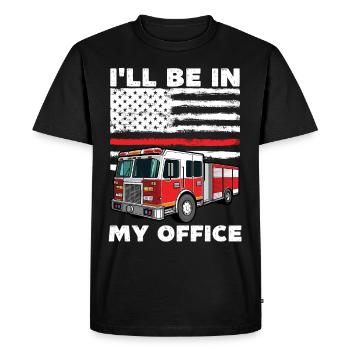 Je serai dans mon bureau Pompier, drôle de feu - T-shirt Premium bio Homme - noir - Devant - Nico (187cm)