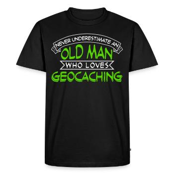 Geocacher old man with geocache - Men's Premium Organic T-Shirt - black - Front - Nico (187cm)