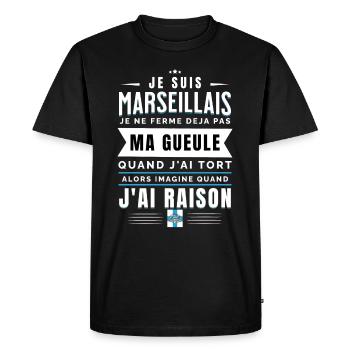 Je Suis Marseillais | Cadeau Supporter Marseille - T-shirt Premium bio Homme - noir - Devant - Nico (187cm)