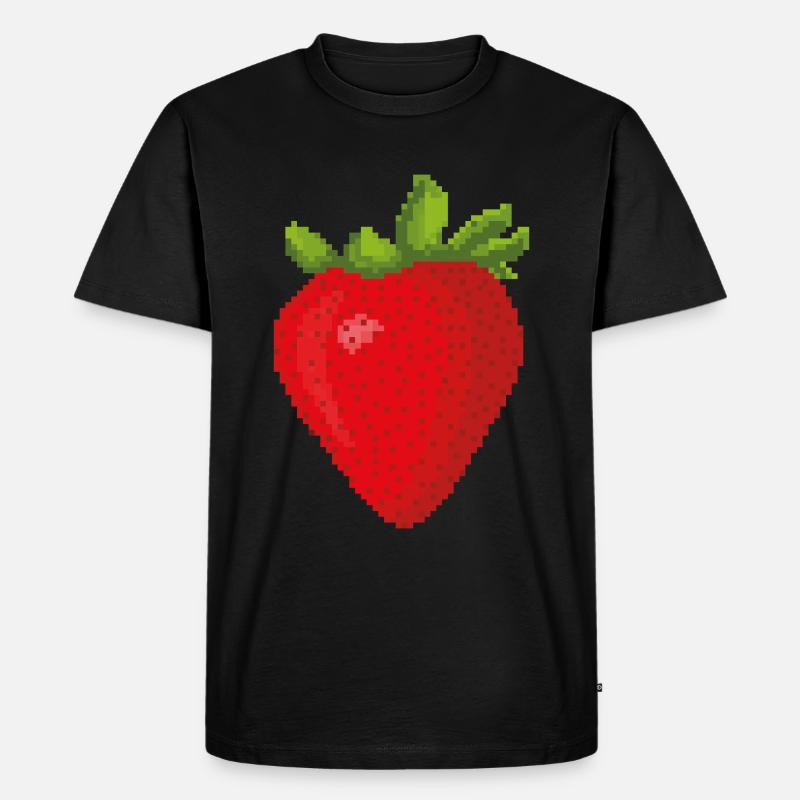 Retro Pixel Erdbeere - Männer Premium Bio T-Shirt - Schwarz