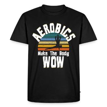 Aerobics Make The Body Wow Vintage Distressed - Men's Premium Organic T-Shirt - black - Front - Nico (187cm)