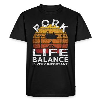 Pork Life Balance - Viande - Grillades - Steak - T-shirt Premium bio Homme - noir - Devant - Nico (187cm)