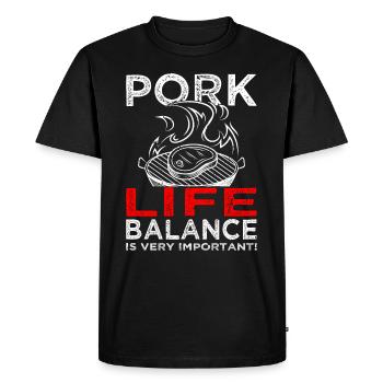 Pork Life Balance - Viande - Grillades - Steak - T-shirt Premium bio Homme - noir - Devant - Nico (187cm)
