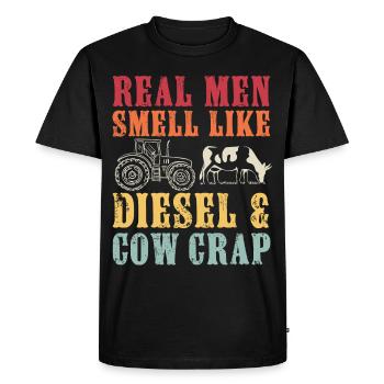 Real men smell like diesel and cow crap, funny - Men's Premium Organic T-Shirt - black - Front - Nico (187cm)