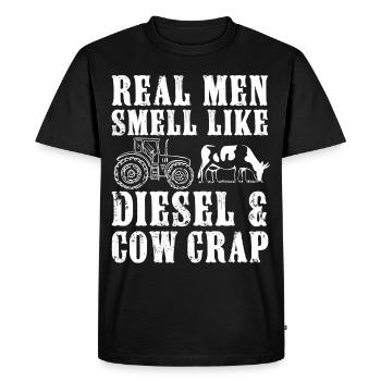 Real men smell like diesel and cow crap, funny - Men's Premium Organic T-Shirt - black - Front - Nico (187cm)