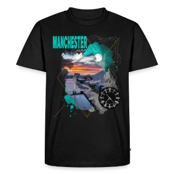 Manchester Angleterre UK City Skyline Vintage Rétro - T-shirt Premium bio Homme - noir - Devant - Nico (187cm)