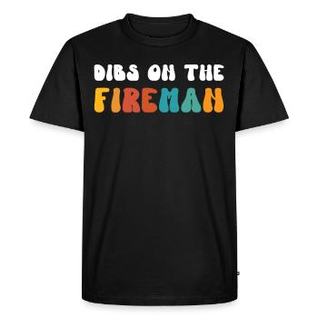 Retro Groovy Dibs On The Fireman, funny - Men's Premium Organic T-Shirt - black - Front - Nico (187cm)