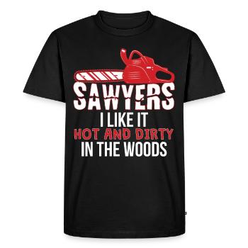 Sawyers Like It Hot And Dirty In The Woods - Men's Premium Organic T-Shirt - black - Front - Nico (187cm)