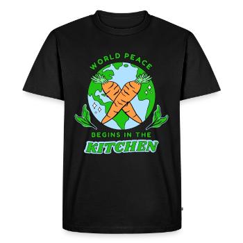 Vegan Veganer World Peace Starts In The Kitchen - Men's Premium Organic T-Shirt - black - Front - Nico (187cm)