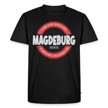 Magdeburg Germany City Skyline Home Love - Men's Premium Organic T-Shirt - black - Front - Nico (187cm)