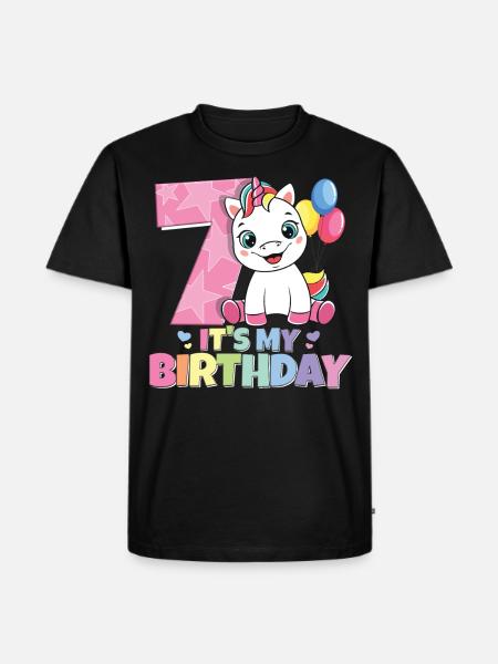 Rainbow Unicorn 7th Birthday Girl 7 år - Ekologisk premium-T-shirt herr - svart