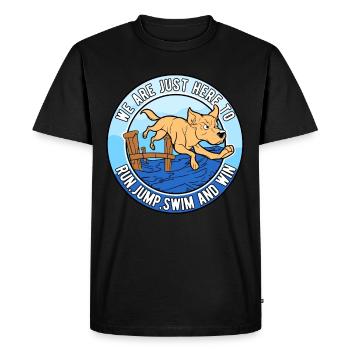 Dock Diving Run, Jump, Swim et Win - T-shirt Premium bio Homme - noir - Devant - Nico (187cm)