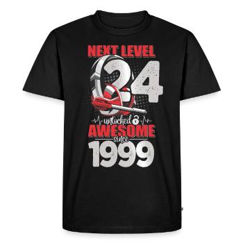 Niveau débloqué 24 ans 1999 Casque de jeu - T-shirt Premium bio Homme - noir - Devant - Nico (187cm)