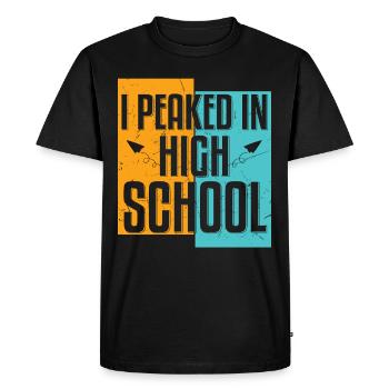 In High School I Peaked Distressed - Men's Premium Organic T-Shirt - black - Front - Nico (187cm)