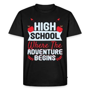 High School Where Adventure Begins - Men's Premium Organic T-Shirt - black - Front - Nico (187cm)