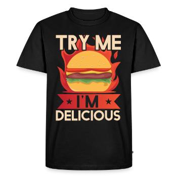Try Me Im Delicious - Men's Premium Organic T-Shirt - black - Front - Nico (187cm)
