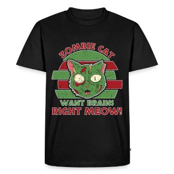 Zombie Cat Want Brains Right Meow - Men's Premium Organic T-Shirt - black - Front - Nico (187cm)