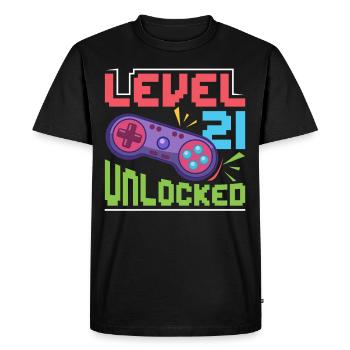 Niveau 21 déverrouillé - T-shirt Premium bio Homme - noir - Devant - Nico (187cm)