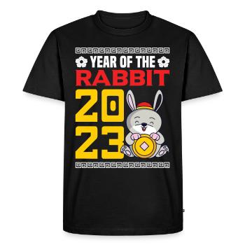 Année du Lapin 2023 - T-shirt Premium bio Homme - noir - Devant - Nico (187cm)