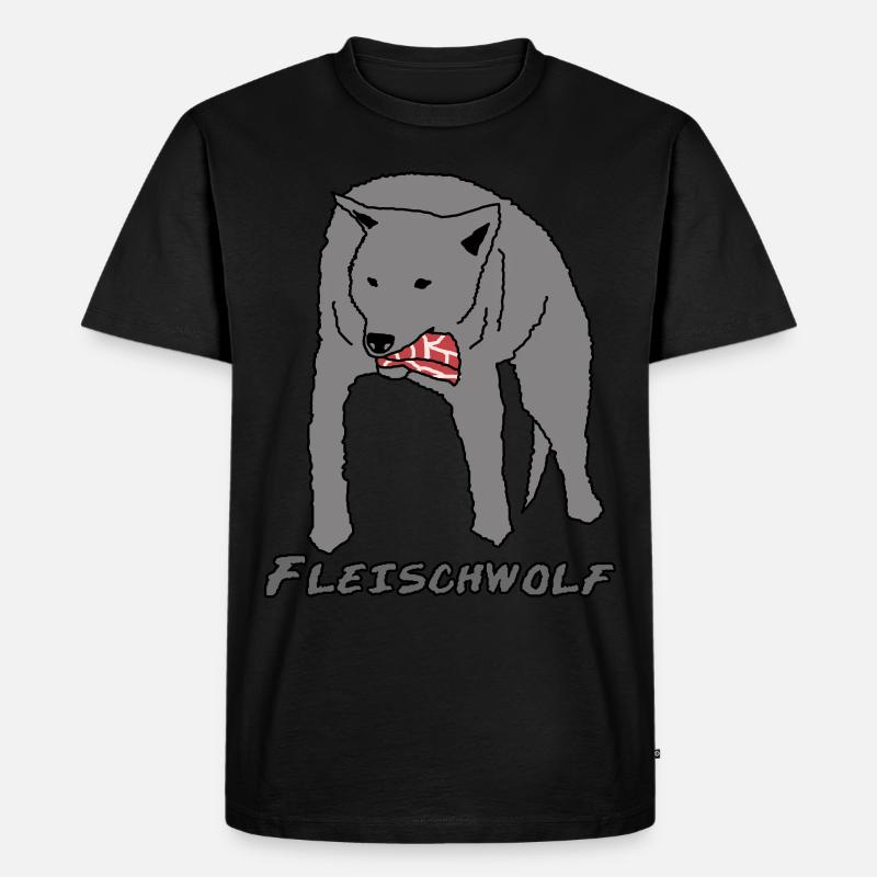 Wolf Grillen BBQ Steak Fleisch - Männer Premium Bio T-Shirt - Schwarz