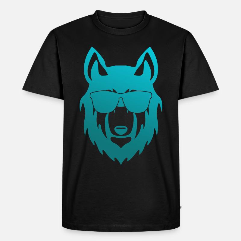 Wolf mit Sonnenbrille - Männer Premium Bio T-Shirt - Schwarz