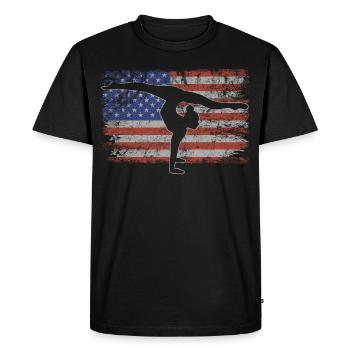 Acrobaties Retro USA Flag Gymnastique 4 juillet - T-shirt Premium bio Homme - noir - Devant - Nico (187cm)