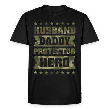 Mari papa protecteur héros. - T-shirt Premium bio Homme - noir - Devant - Nico (187cm)