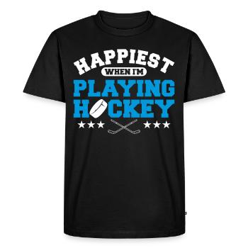 Happiest when i'm playing Hockey - Men's Premium Organic T-Shirt - black - Front - Nico (187cm)