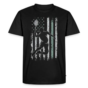 Badminton Retro USA Flag Badminton 4 juillet - T-shirt Premium bio Homme - noir - Devant - Nico (187cm)