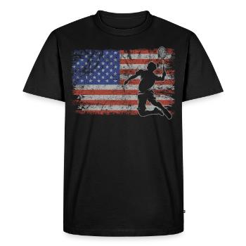 Badminton Retro USA Flag Badminton 4 juillet - T-shirt Premium bio Homme - noir - Devant - Nico (187cm)