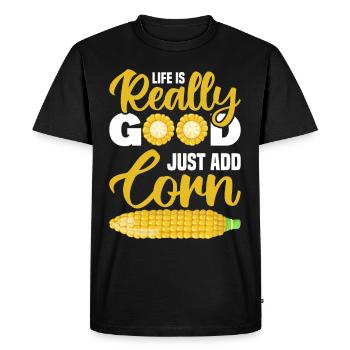 La vie est vraiment belle il suffit d’ajouter du maïs - T-shirt Premium bio Homme - noir - Devant - Nico (187cm)