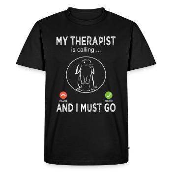 Mon thérapeute appelle Lapin - Elevage de Lapin - T-shirt Premium bio Homme - noir - Devant - Nico (187cm)