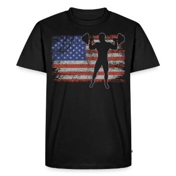 Haltérophilie Retro USA Flag Gym 4 juillet - T-shirt Premium bio Homme - noir - Devant - Nico (187cm)