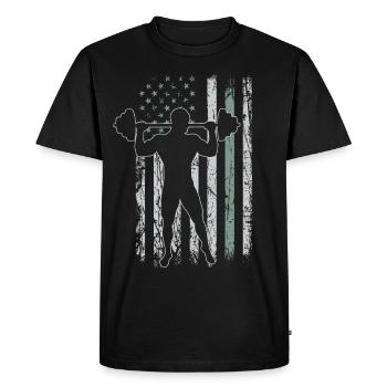 Haltérophilie Retro USA Flag Gym 4 juillet - T-shirt Premium bio Homme - noir - Devant - Nico (187cm)
