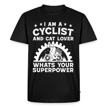 Mountain biker and cat lover superpower - Men's Premium Organic T-Shirt - black - Front - Nico (187cm)