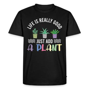 La vie est vraiment belle il suffit d’ajouter une plante - T-shirt Premium bio Homme - noir - Devant - Nico (187cm)