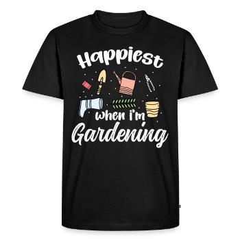 Le plus heureux quand je jardine - T-shirt Premium bio Homme - noir - Devant - Nico (187cm)