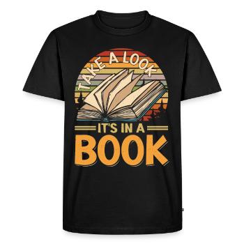 Jetez un coup d’œil c’est dans un livre - T-shirt Premium bio Homme - noir - Devant - Nico (187cm)