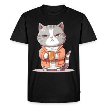 Cat Café Tasse Café Pyjama Dessin Animé Drôle - T-shirt Premium bio Homme - noir - Devant - Nico (187cm)